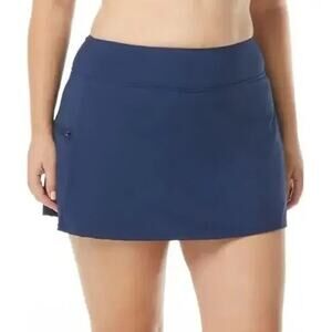 Beach House Swim Skirt Skort Navy Blue Pull On Zip Pocket Swimsuit Size 20W NWT